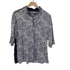 Tail Blue White Animal Print 1/4 Zip Activewear Top Singlet Short Sleeve Sz XXL